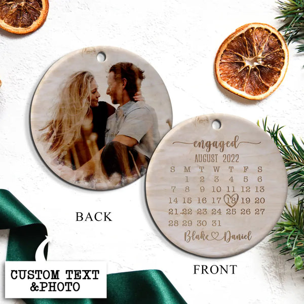 Personalized Engaged Ornament with Photo, Engaged Christmas Ornament, Custom Engagement Gift, Engagement Party Gift, Calendar Ornament