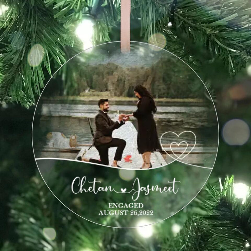 Personalized Engaged Ornament, Engaged Christmas Ornament, Custom Watercolor Couple Portrait Ornament, Custom Engagement Gift For Couple v1