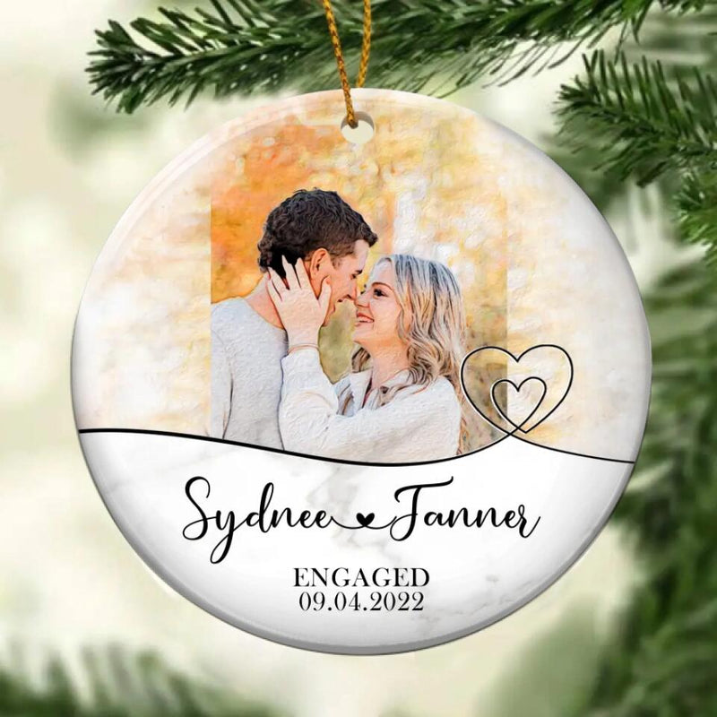 Personalized Engaged Ornament, Engaged Christmas Ornament, Custom Watercolor Couple Portrait Ornament, Custom Engagement Gift For Couple v2