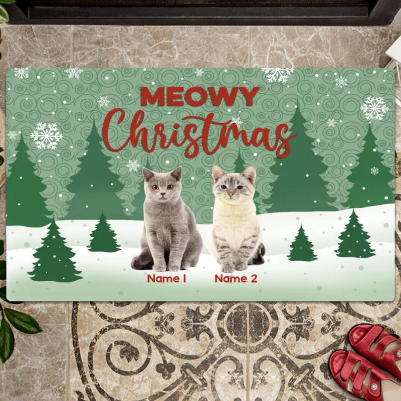 Personalized Cat Doormat, Custom Cat Christmas Doormat, Meowy Christmas Cat Photo Doormat, Cat Portrait Doormat, Cat Holiday Gift