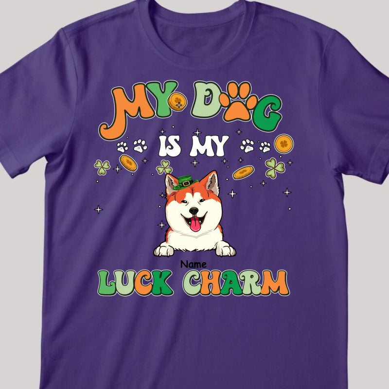 My Dog Is My Luck Charm, St Patrick's Day Dog Mom T-Shirt, Personalized Dog Shirt, Dog St Patricks Day Shirt, Dog Lovers Shirt, Dog Mom Gift