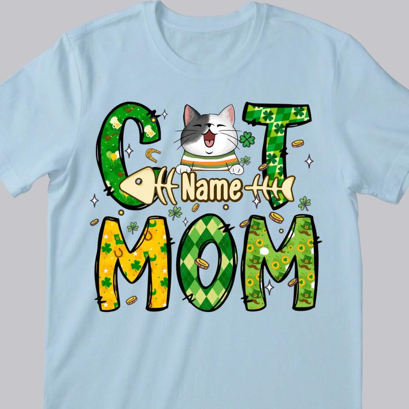 St Patrick's Day Cat Mom T-Shirt, Personalized Cat Shirt, Cat St Patricks Day Shirt, Custom Cat Mom Shirt, Cat Lovers Shirt, Cat Mom Gift