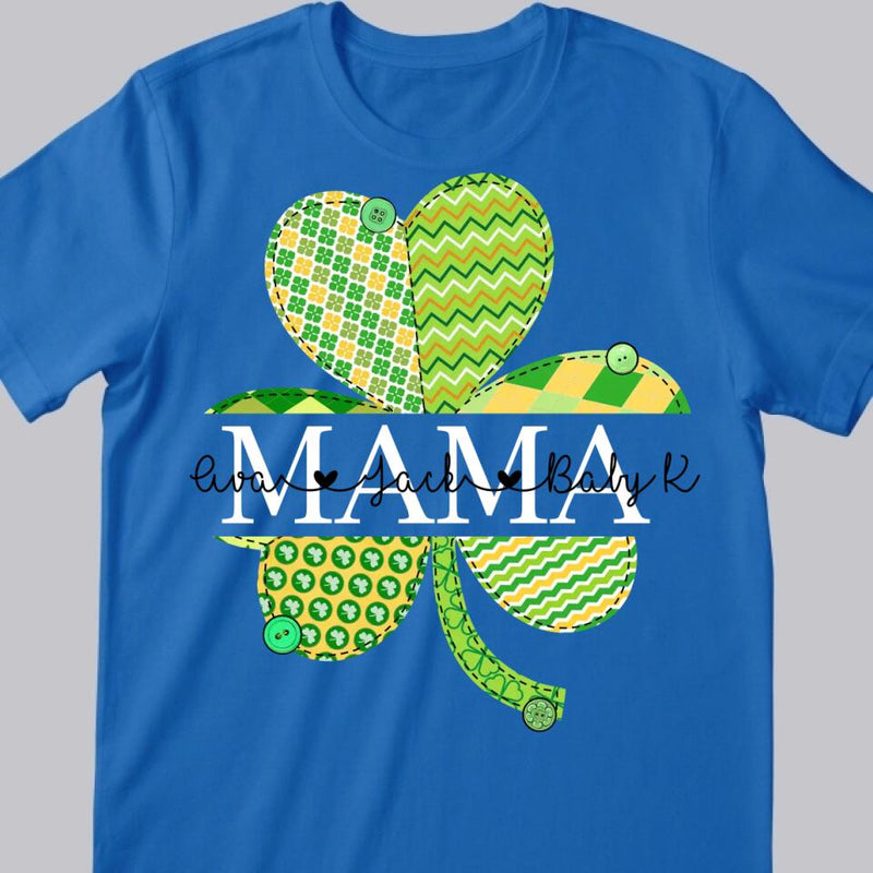 Shamrock Mama T-Shirt, Personalized Mom Shirt With Names, St. Patrick's Day Mama Shirt, Cute St Pattys Shirt, Mama Gifts, Custom Mama Shirt