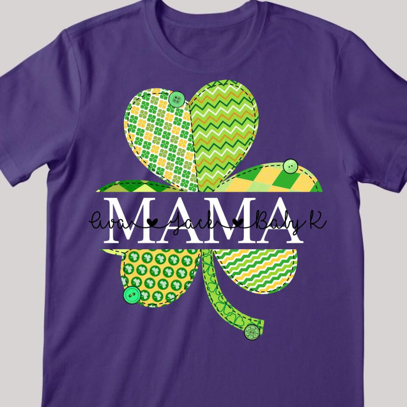 Shamrock Mama T-Shirt, Personalized Mom Shirt With Names, St. Patrick's Day Mama Shirt, Cute St Pattys Shirt, Mama Gifts, Custom Mama Shirt