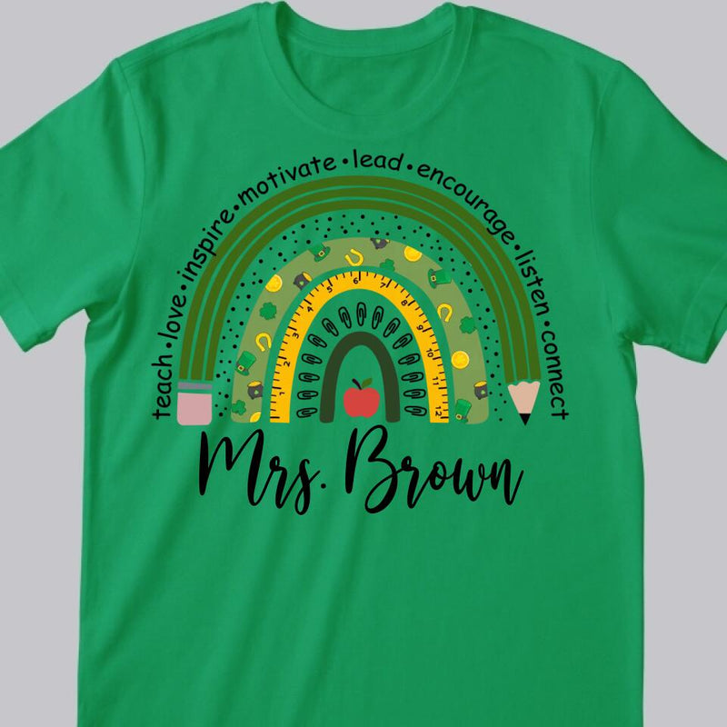 Rainbow Teacher St Patricks Day Shirt, Personalized Teacher Shirt, St Patricks Day Teacher T-Shirt, Irish Teacher Shirt, Gift for Teacher