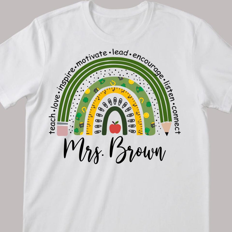 Rainbow Teacher St Patricks Day Shirt, Personalized Teacher Shirt, St Patricks Day Teacher T-Shirt, Irish Teacher Shirt, Gift for Teacher