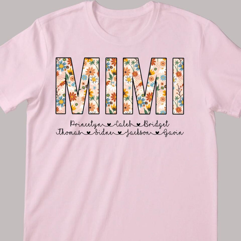 Personalized Mimi Shirt with Grandkids Names, Floral Mimi T-Shirt, Mimi Gifts, Mother's Day Shirt, Custom Kids Names Grandma Shirt, Mimi Tee