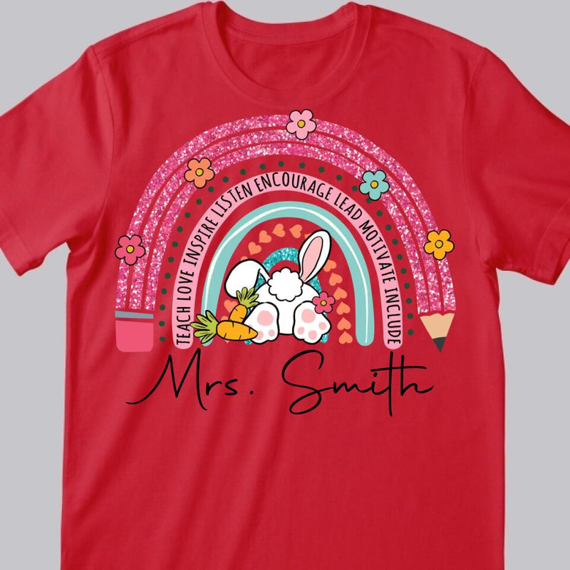 Personalized Teacher Shirt, Easter Teacher Shirt, Teach Love Inspire, Teacher Easter Gift, Teacher Bunny Shirt, Teacher Shirts For Easter