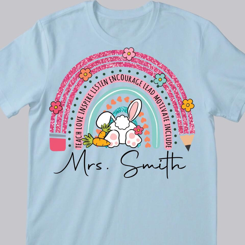 Personalized Teacher Shirt, Easter Teacher Shirt, Teach Love Inspire, Teacher Easter Gift, Teacher Bunny Shirt, Teacher Shirts For Easter