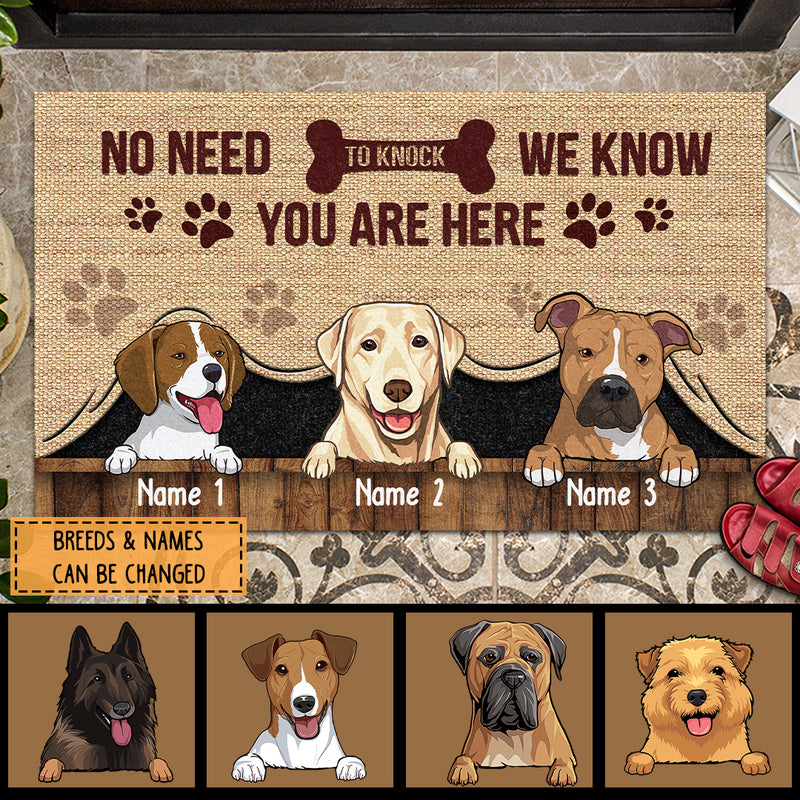 No Need To Knock We Know You Are Here, Canvas Curtain Background, Personalized Dog Breeds Doormat