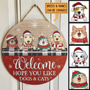 Welcome Hope You Like Dogs & Cats, Jute Canvas Theme, Personalized Dog & Cat Christmas Door Sign