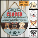 Keep Door Closed, Don't Let The Dogs Out, Blue Pastel Retro Style, Personalized Dog Lovers Door Sign