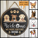 Welcome We Hope You Like Dogs, Black Background, Personalized Dog Door Sign