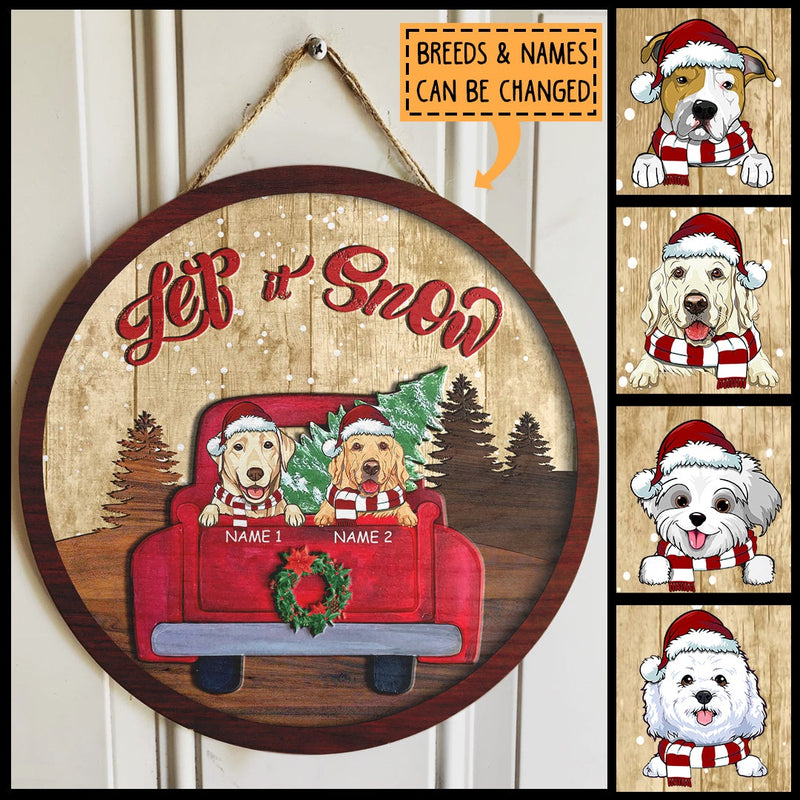 Let It Snow Door Sign, Christmas Door Hanger, Personalized Dog Breeds, Rustic Christmas Front Door Decor
