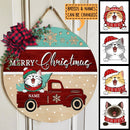 Merry Christmas, Vintage Truck Rustic Door Hanger, Personalized Cat Breed Door Sign