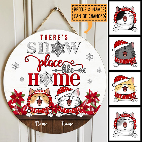 There's Snow Place Like Home, Snowflake Door Hanger, Personalized Cat Breeds Door Sign, Xmas Gifts For Cat Lovers