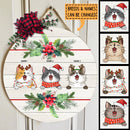 Cats Wear Christmas Costume - Xmas Berries - Light Wooden - Personalized Cat Christmas Door Sign