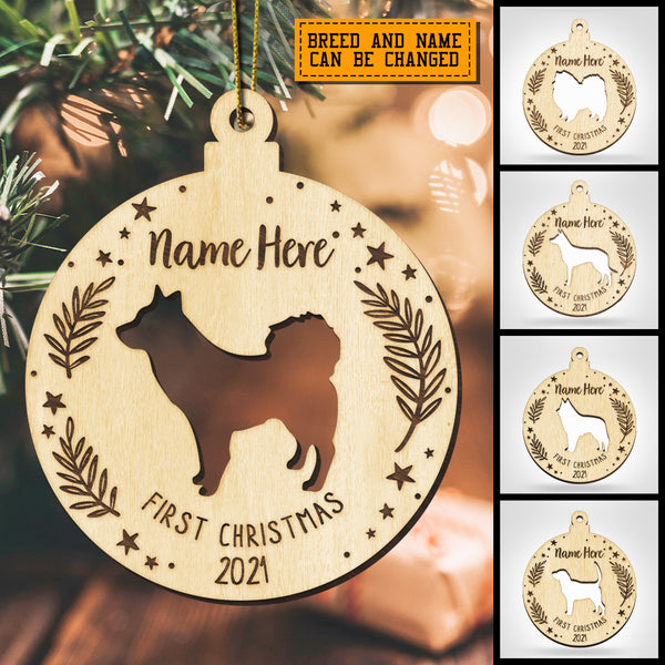 First Christmas Merry Christmas Custom Name Laser Cut Engraving Name Wood Ornament - Personalized Dog Christmas Ornament