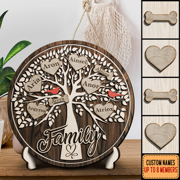 Family Tree Sign, Gift For Dog Lovers, Home Decoration, Personalized Round Wooden Sign