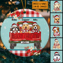 Merry Xmas Red Plaid Top & Bottom Circle Ceramic Ornament - Personalized Dog Lovers Decorative Christmas Ornament