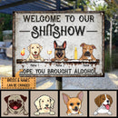 Welcome To The Shitshow, Dog & Beverage Sign, Personalized Dog Breeds Metal Sign, Gifts For Dog Lovers