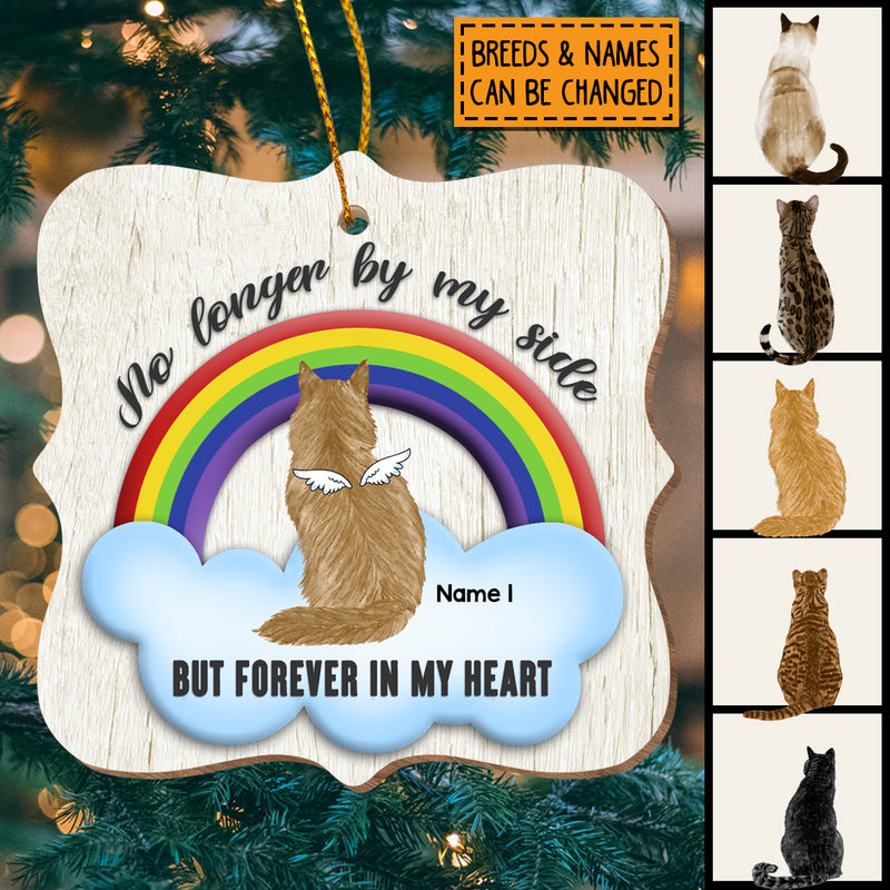 No Longer By My Side But Forever In My Heart, Rainbow Wooden Ornate Shaped Wooden Ornament, Personalized Cat Breeds