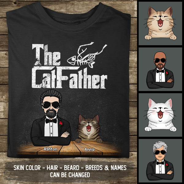The Cat Father, Black Wall T-shirt, Personalized Cat Breeds T-shirt, Gifts For Cat Dads