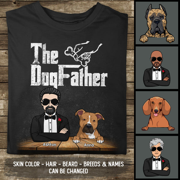 The DogFather, Man & Dog, Black Wall T-shirt, Personalized Dog Breeds T-shirt, Gifts For Dog Dads