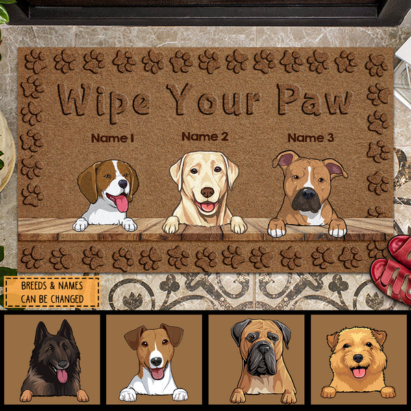 Wipe Your Paw, Brown Background With Dog Printpaws, Home Decoration, Personalized Dog Lovers Doormat