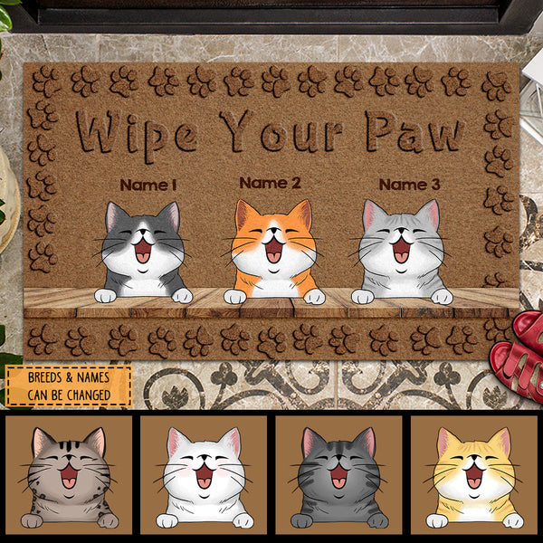 Wipe Your Paw, Brown Background With Cat Printpaws, Home Decoration, Personalized Cat Lovers Doormat