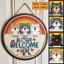 All Are Welcome Here - LGBT Rainbow - Personalized Cat Door Sign