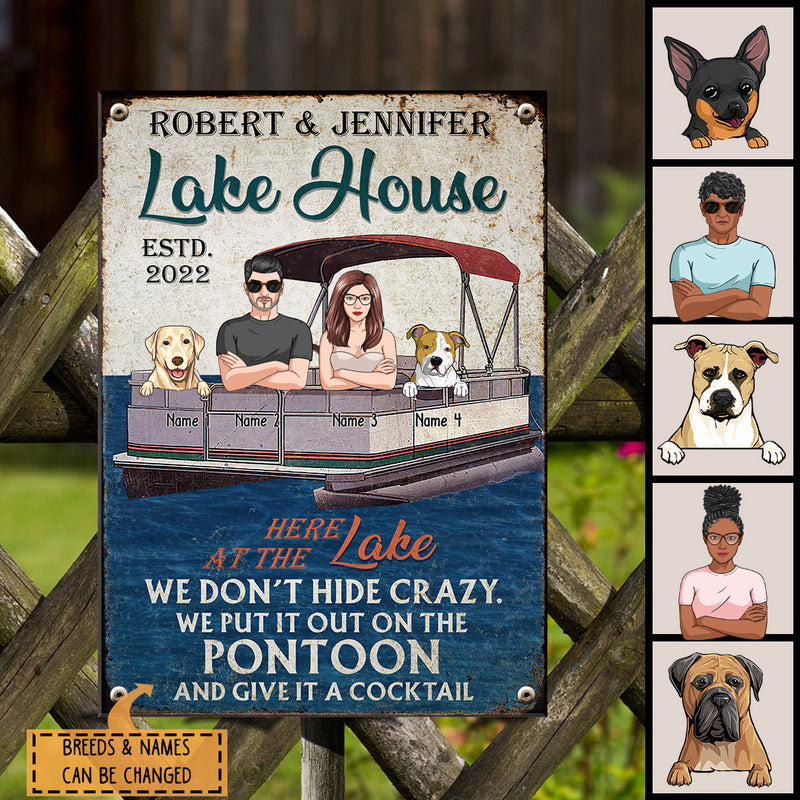 lake house decor Lake House, Here At The Lake, Funny Outdoor Decor, Cool Family, Personalized Dog Lovers Metal Sign, Pet Lover Gifts