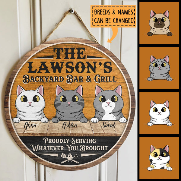 Backyard Bar And Grill - Beer and Roasted Turkey - Personalized Cat Door Sign