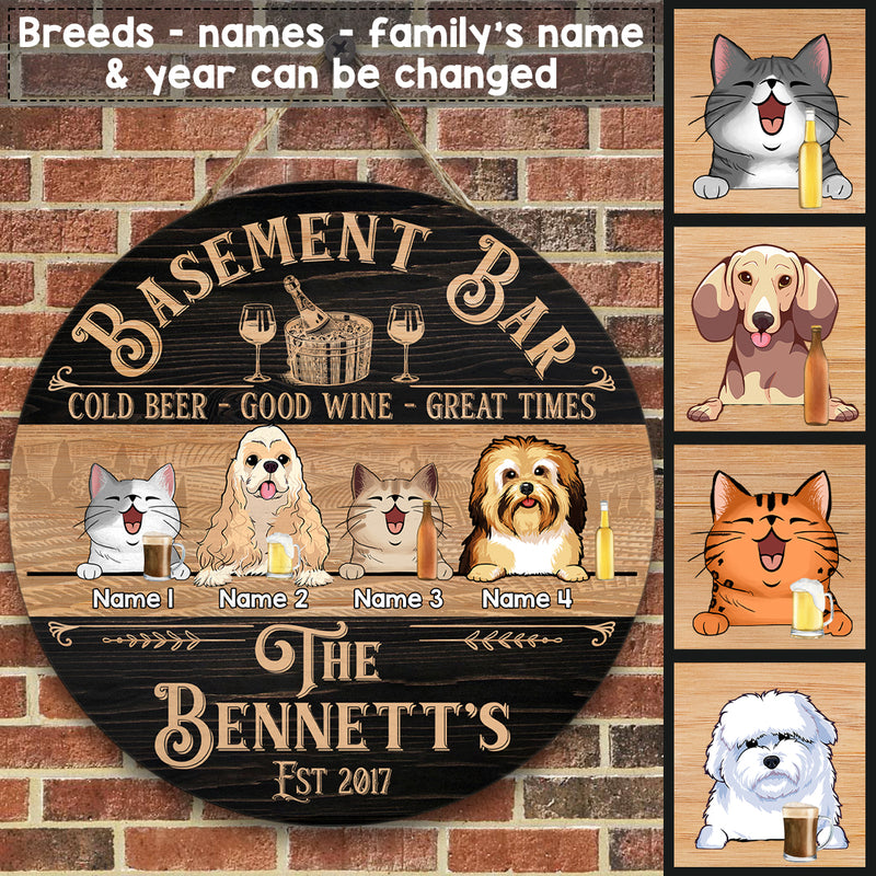 Basement Bar Custom Wooden Signs, Gifts For Pet Lovers, Cold Beer Good Wine Great Times Vintage Signs