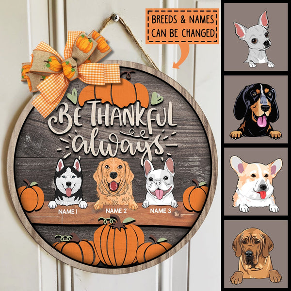 Be Thankful Always - Wood Background - Personalized Dog Door Sign