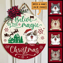Believe In The Magic Of Christmas - Wheat And Red Color - Personalized Cat Christmas Door Sign