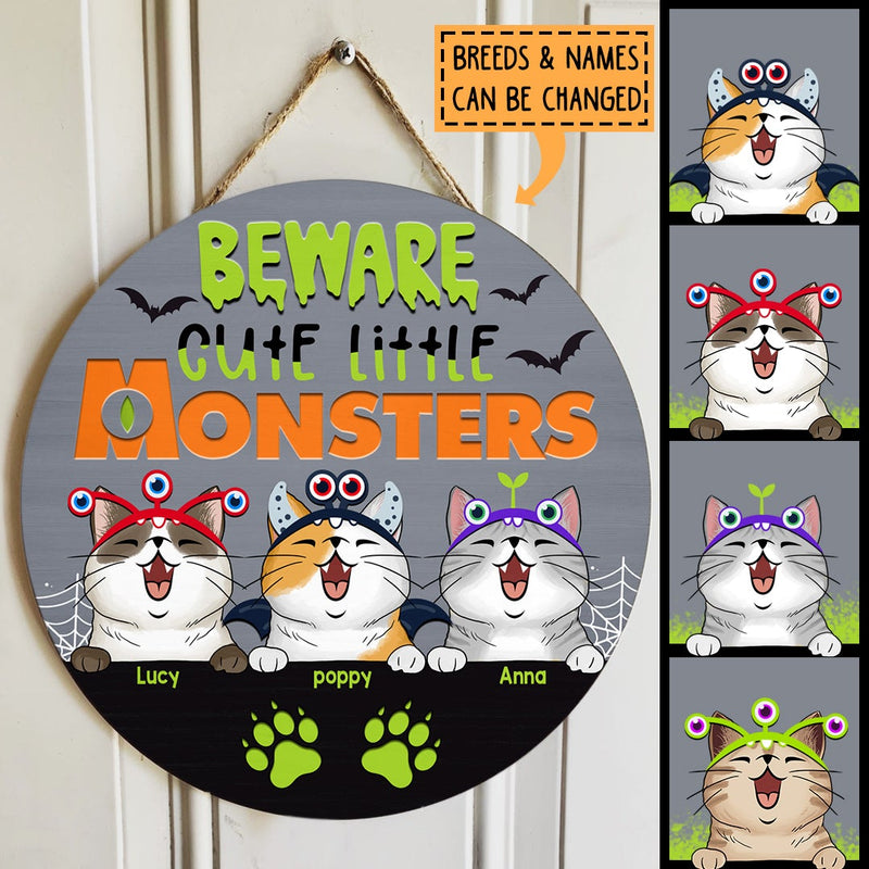 Beware Cute Little Monsters - Monster Headband - Personalized Cat Halloween Door Sign