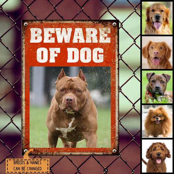 Beware Of Dog Metal Yard Sign, Gifts For Dog Lovers, Custom Dog's Photo Funny Warning Signs