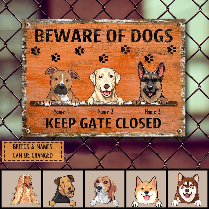 Beware Of Dogs Metal Yard Sign, Gifts For Dog Lovers, Keep Gate Closed Funny Warning Signs