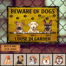 Beware Of Dogs Metal Yard Sign, Gifts For Dog Lovers, Loose In Garden Funny Warning Signs