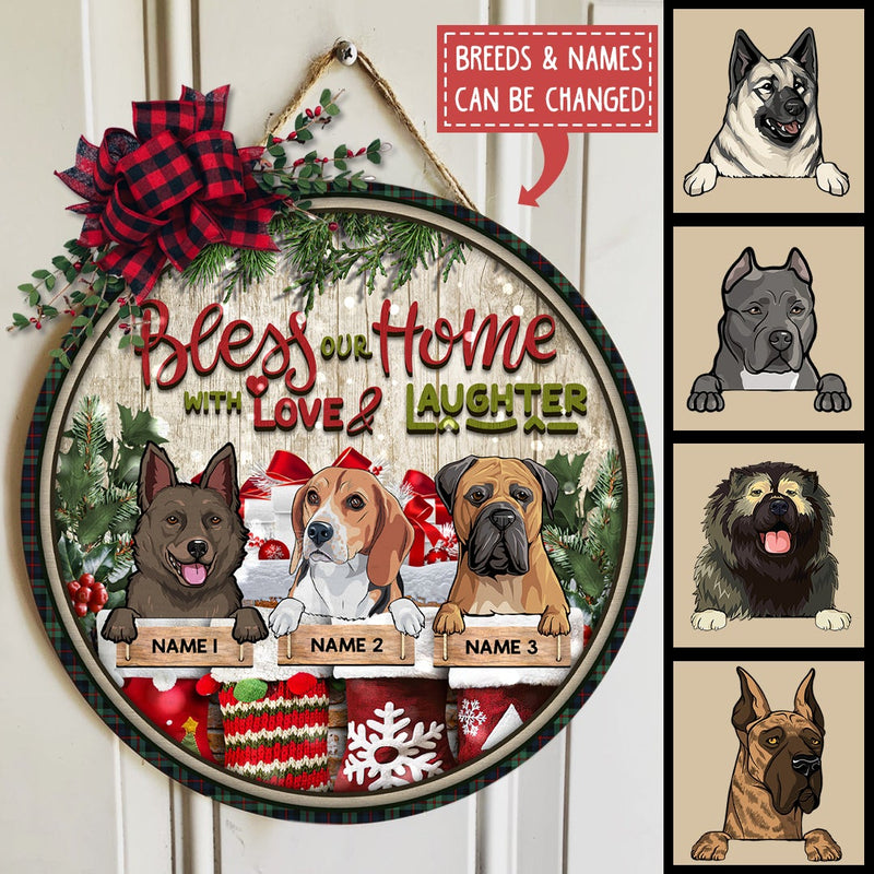 Bless Our Home With Love and Laughter - Personalized Dog Christmas Door Sign