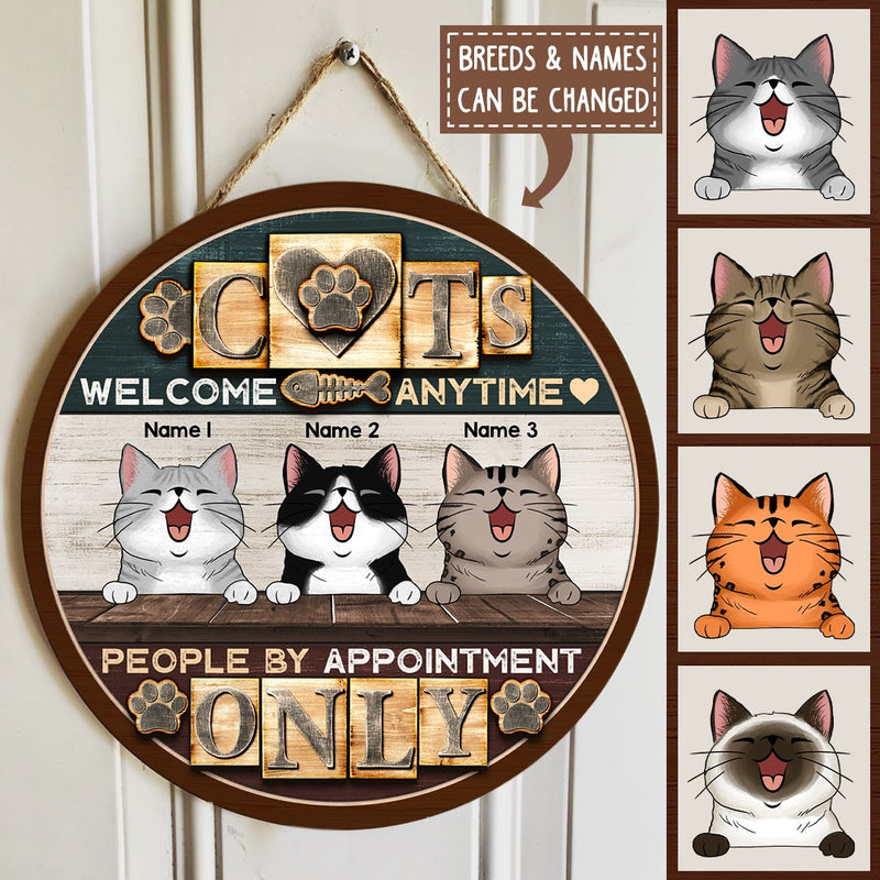 Welcome Cats Any Time, People By Appointment Only, Wooden Black & Brown Background, Personalized Cat Lovers Door Sign