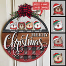 Merry Christmas - Red Plaid Wooden - Personalized Cat Christmas Door Sign