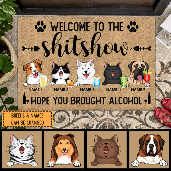 Welcome To The Shitshow Hope You Brought Alcohol, Personalized Cat Breeds Doormat, Gifts For Cat Lovers, Home Decor