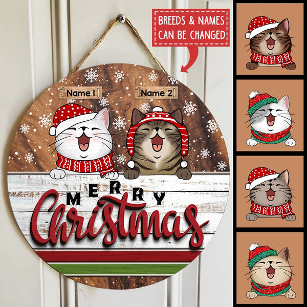 Merry Christmas - Dark Pale Wooden - Personalized Cat Christmas Door Sign