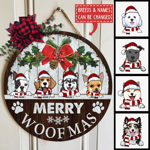 Merry Woofmas, Christmas Rustic Door Hanger, Personalized Christmas Dog Breeds Door Sign, Front Door Decor