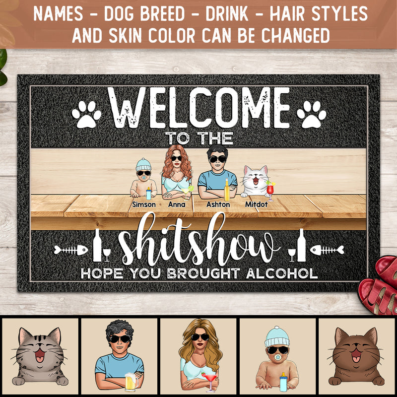 Welcome To The Shitshow Hope You Brought Alcohol, Cool Style Family, Personalized Cat Breed Doormat