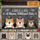 Custom Doormat, Gifts For Cat Lovers, A House Is Not A Home Without A Cat Gray Front Door Mat