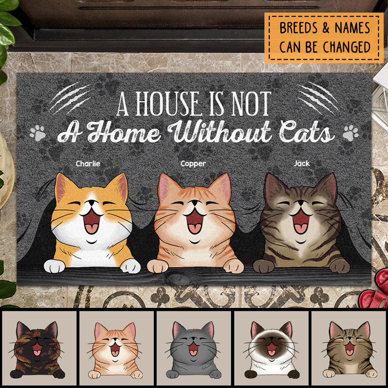 Custom Doormat, Gifts For Cat Lovers, A House Is Not A Home Without A Cat Gray Front Door Mat