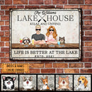lake house decor Metal Lake House Sign, Gifts For Pet Lovers, Relax And Unwind Life Is Better At The Lake Personalized Family Sign